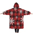 thumbnail image 2 of Oversized Wearable Blanket Hoodie,Red and Black Christmas Snowflake Pattern Sherpa Blanket Hoodie with Super Pockets,Super Warm Fuzzy Pullover for Women & Men, 2 of 6