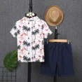 thumbnail image 2 of PatPat Boys Clothes Set Holiday Style Botanical Allover Print Shirts with Dark Blue Denim Shorts Sizes 5-12, 2 of 7
