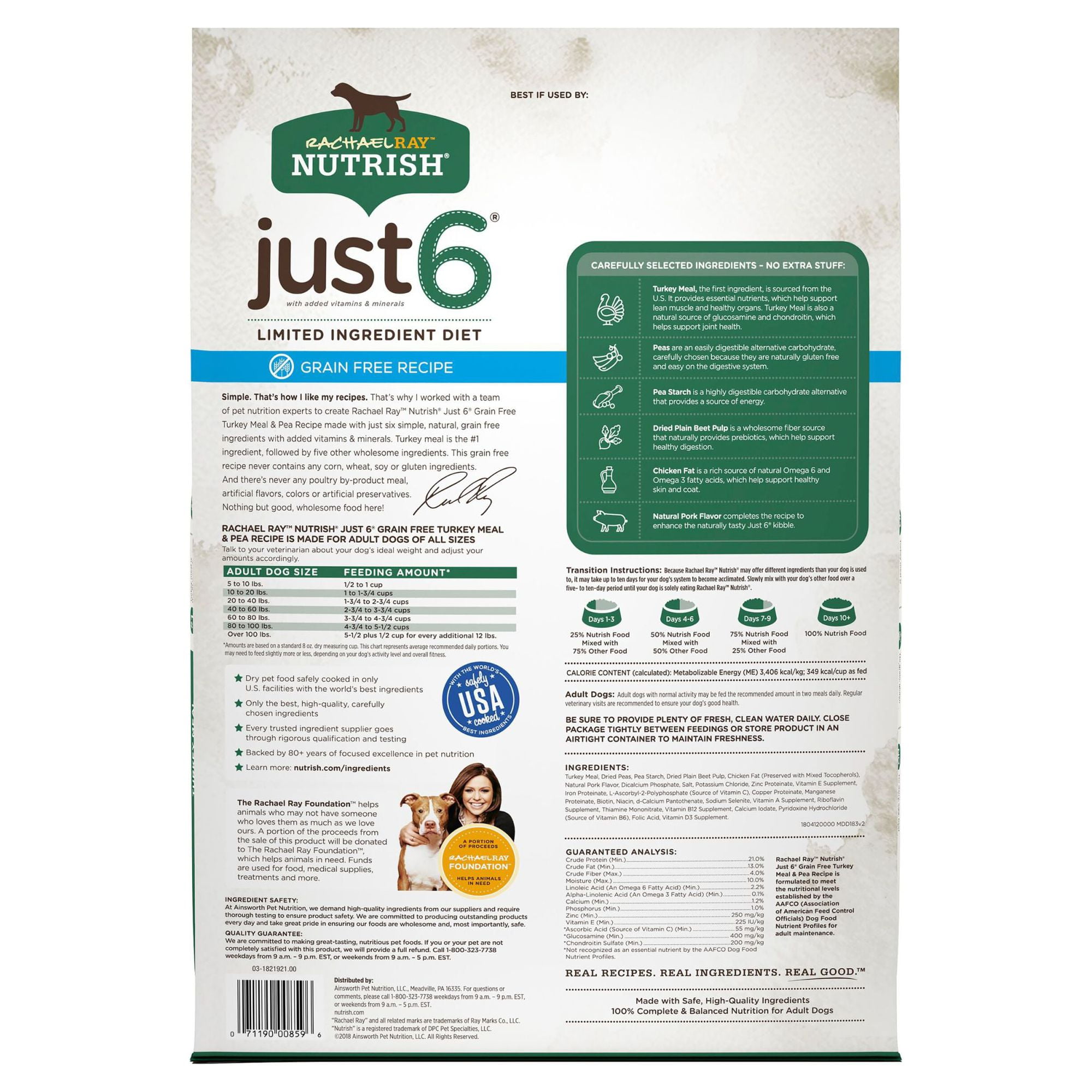 Rachael Ray Nutrish Just 6 Natural Dry Dog Food Grain Free Turkey Meal Pea Limited Ingredient Diet 24 lbs Walmart