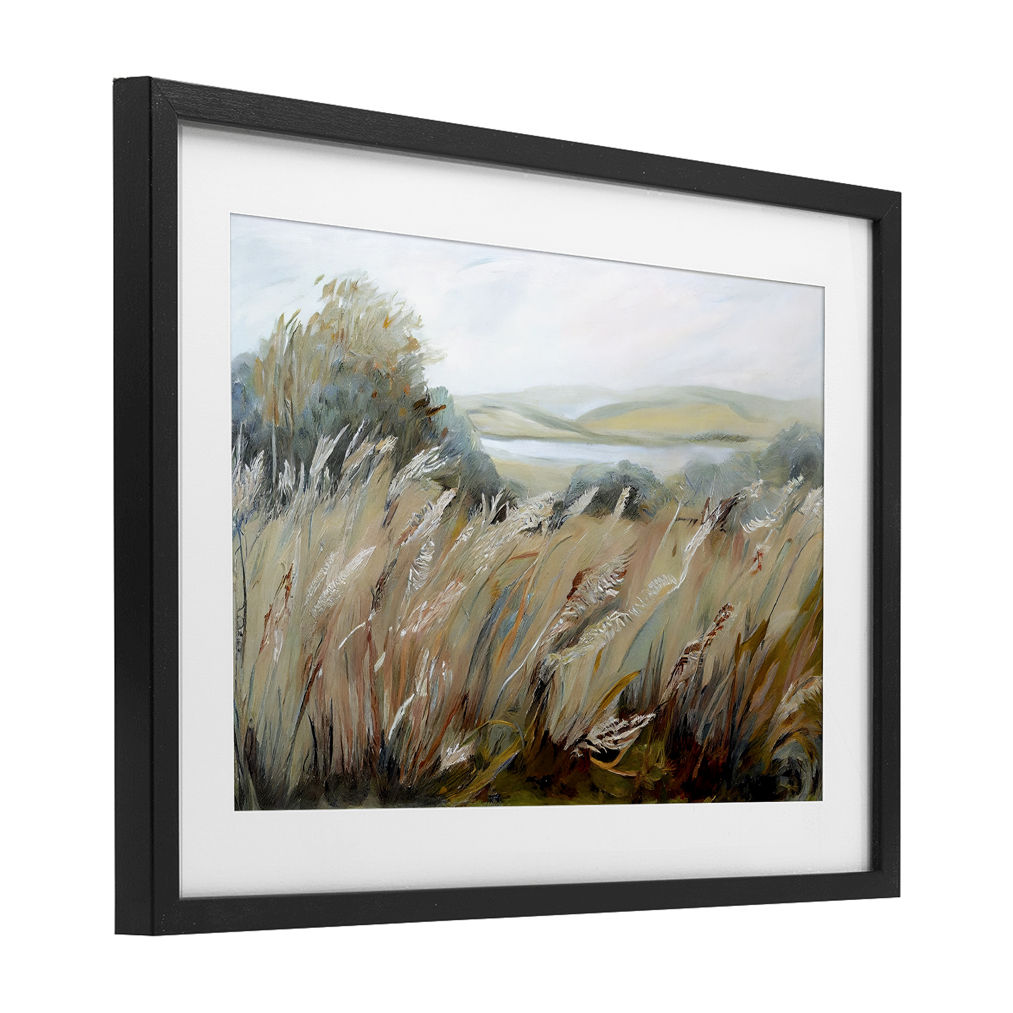 Windy Meadow Distortion Black Framed Print Under Glass, design by Sasha
