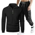 thumbnail image 5 of UVEASISHA Mens Casual 2 Piece Sets Quarter Zip Mock Neck Golf Shirts and Cargo Sweatpant Sweatsuit Set Solid Color Long Sleeve Tracksuit Outfits Black M, 5 of 5