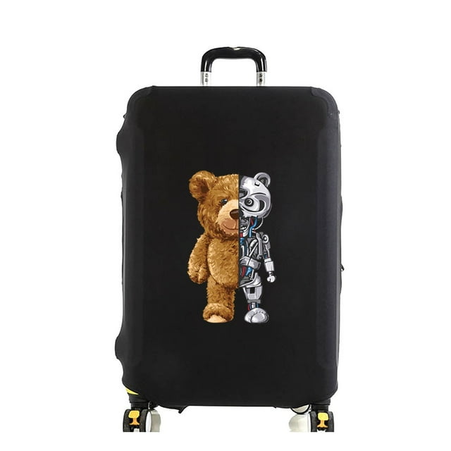 Luggage Cover Suitcase Protector Robot Bear Pattern Thicken Elasticity Dust Cover Anti-Scratch Protective Set 18-32 Inch Trolley black L
