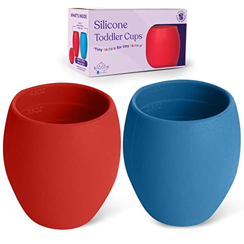 Sperric Silicone Mini Cups For Toddlers Baby Drinking Training Cup (2 Pack) 4.5 OZ (Red & Blue)