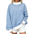 thumbnail image 2 of LEKWK Mock Neck Sweatshirt for Women Striped Drop Shoulder Oversized Sweatshirt Fall Winter Long Sleeve Loose Fit Cozy Casual Tops, 2 of 7