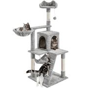 Alden Design 54 Cat Tree with Hammock, Basket and Scratching Post Tower, Light Gray
