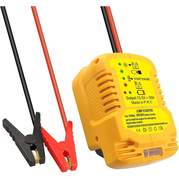 for De-walt 20V/60V Battery Jump Starter Adapter - Instant Start for 118.35oz Gas/Diesel Engines, 12V Portable Car Booster with LED Lights, No Charging Needed, Compact Design (11-AWG Cable)