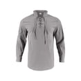 thumbnail image 3 of Men Shirt Men's Long Sleeve Shirt Solid Color V Neck Drawstring Stand Collar Casual Fashion Linen Hop Stylish Top Outfits Lightweight Breathable Grey XL, 3 of 4