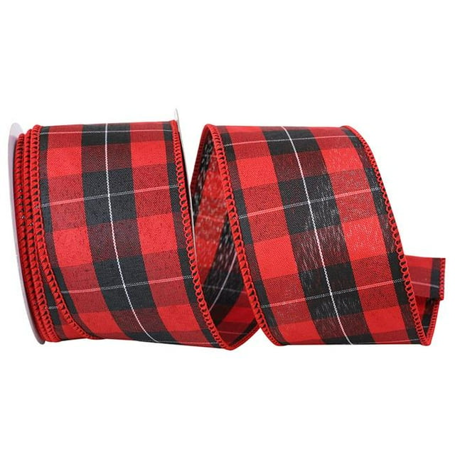 Reliant Ribbon 92968W-937-40F 2.5 in. Mountain Buffalo Check Value Wired Edge Ribbon, Red & Black - 10 Yards