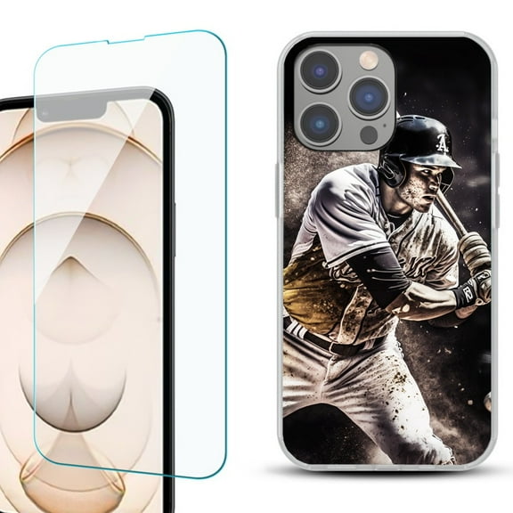 OneToughShield ® for iPhone 15 Pro Max Shockproof Fashion Phone Case, with Tempered Glass Screen Protector - Baseball Player