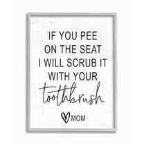 Stupell Industries Pee On Seat Funny Word Bathroom Black And White Design Gray Farmhouse Rustic Framed Giclee Texturized Art by Lettered and Lined