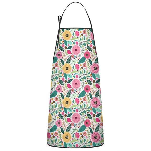 Pioneer Flower Floral Print Pattern Apron-Garden Aprons for Women with Pockets-Cotton Linen Waterproof Kitchen Cooking Gardening Aprons Adjustable for Kitchen,Cooking,BBQ and Salon 33x27 Inch
