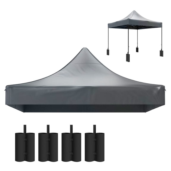 10x10 Canopy Replacement Top, Dark Gray - UPF50 Protection with Sand Bags