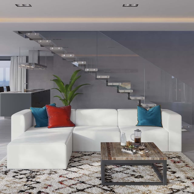 Modway Mingle Vegan Leather Sofa and Ottoman Set in White