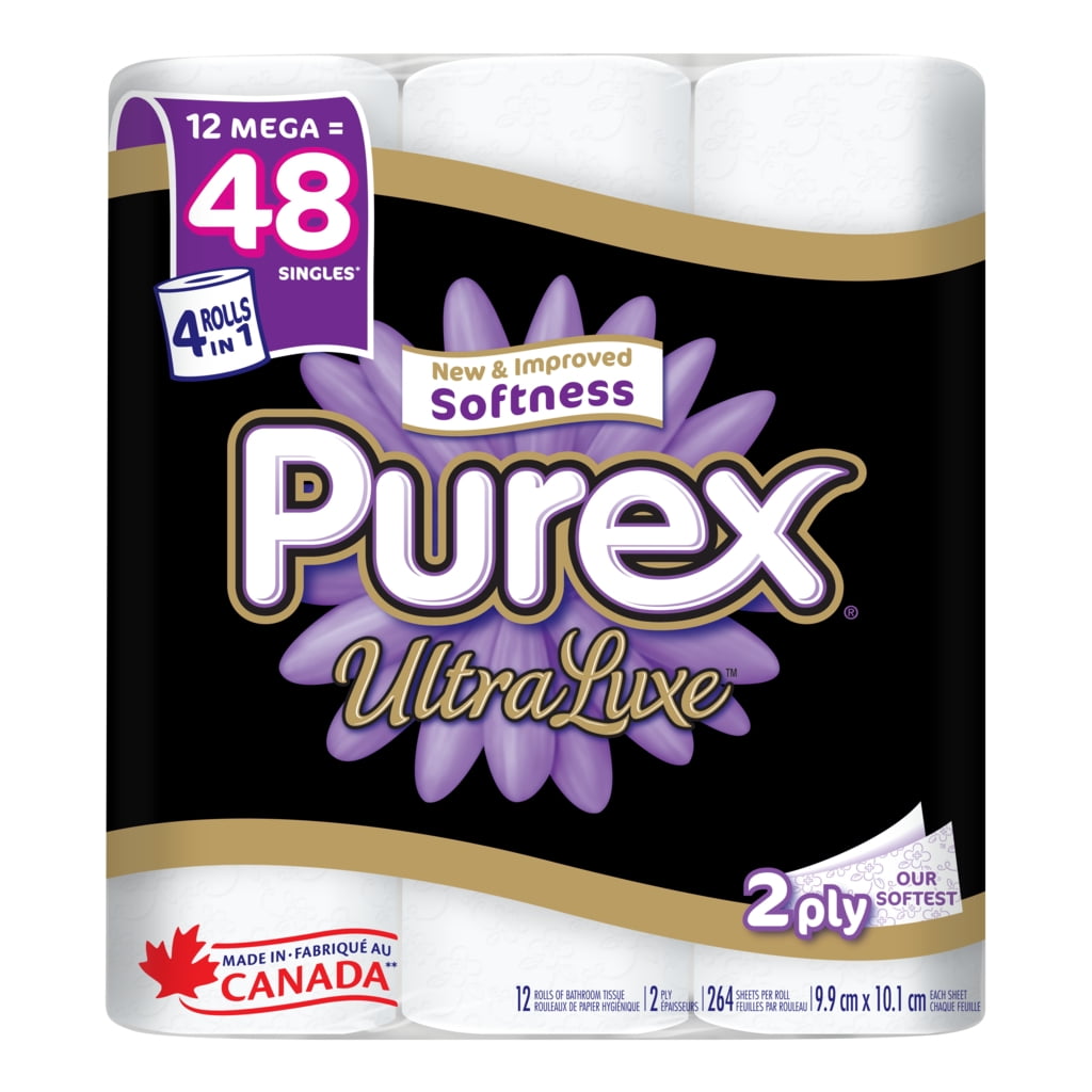 Purex UltraLuxe Premium Soft & Strong Toilet Paper, Hypoallergenic and Septic Safe, 12 Mega Rolls = 48 Single Rolls.