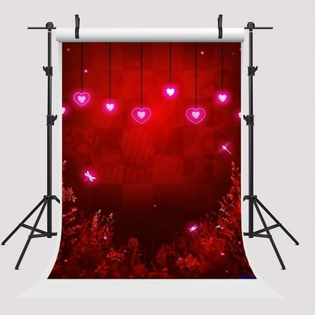 GreenDecor 5x7ft Red Glitter Photography Background Valentine's Day Photo Booth Backdrop Dragonfly Wedding Backcground for Parties