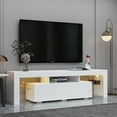 thumbnail image 2 of JOYSOURCE White TV Stand with LED for 55 60 65 70 75 inch TV, Modern High Gloss Entertainment Center with Large Storage for Living Room, 2 of 15