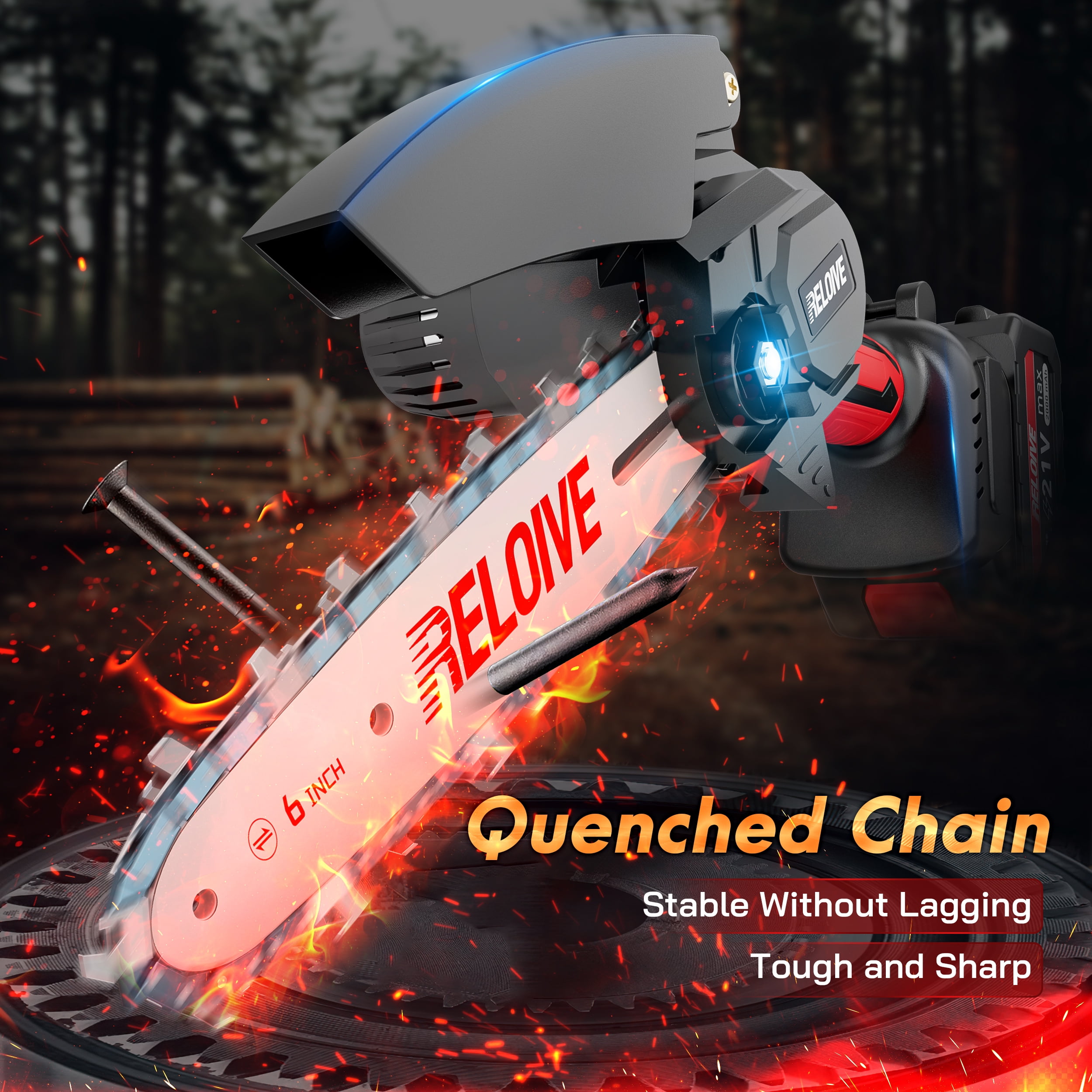 RELOIVE 6 in Mini Chainsaw with 2PCS 2.0 Ah Batteries 3 Chains,Cordless Small Handheld Chain Saw for Wood Cutting Tree Trimming