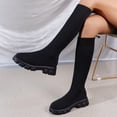 thumbnail image 2 of EKVAHL Women's Knee High Boots, Platform Stretch Knit Pull On Tall Shoes, Round Toe Fall Outdoor Street Walking Boots Black, 2 of 4