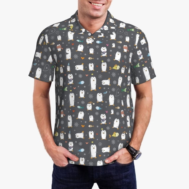 Fotbe Lovely Penguin Camiseta Polo de Golf para Hombre con Estampado – Camisa Deportiva Transpirable con Cuello Abotonado-XX-Large
