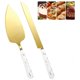 thumbnail image 1 of Uego de Cuchillos y Servidores para Tartas, Juego de Pasteles de Corte de Acero Inoxidable Dorado, Juego de Servir Tartas para Servir Pastel de Boda, Cumpleaños, Fiestas (Blanco), 1 of 4