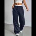 thumbnail image 4 of Pantalones Anchos y Holgados para Mujer, Estilo Palazzo Harén, Informales, A Rayas, con Cintura Elástica y Bolsillos Azul Marino XXL, 4 of 7
