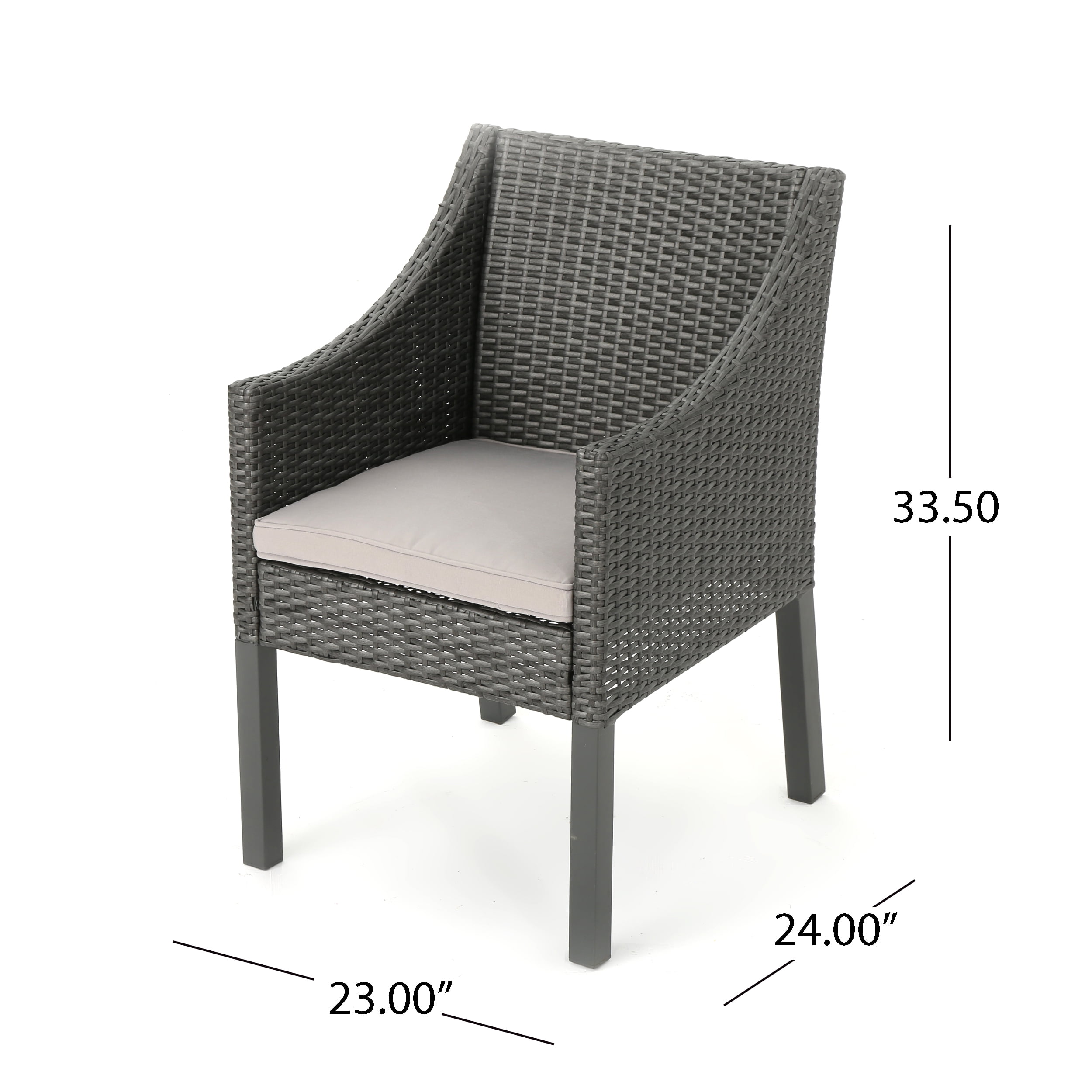 Estelle Outdoor Wicker Dining Chairs with Cushions, Set of 2, Grey, Silver