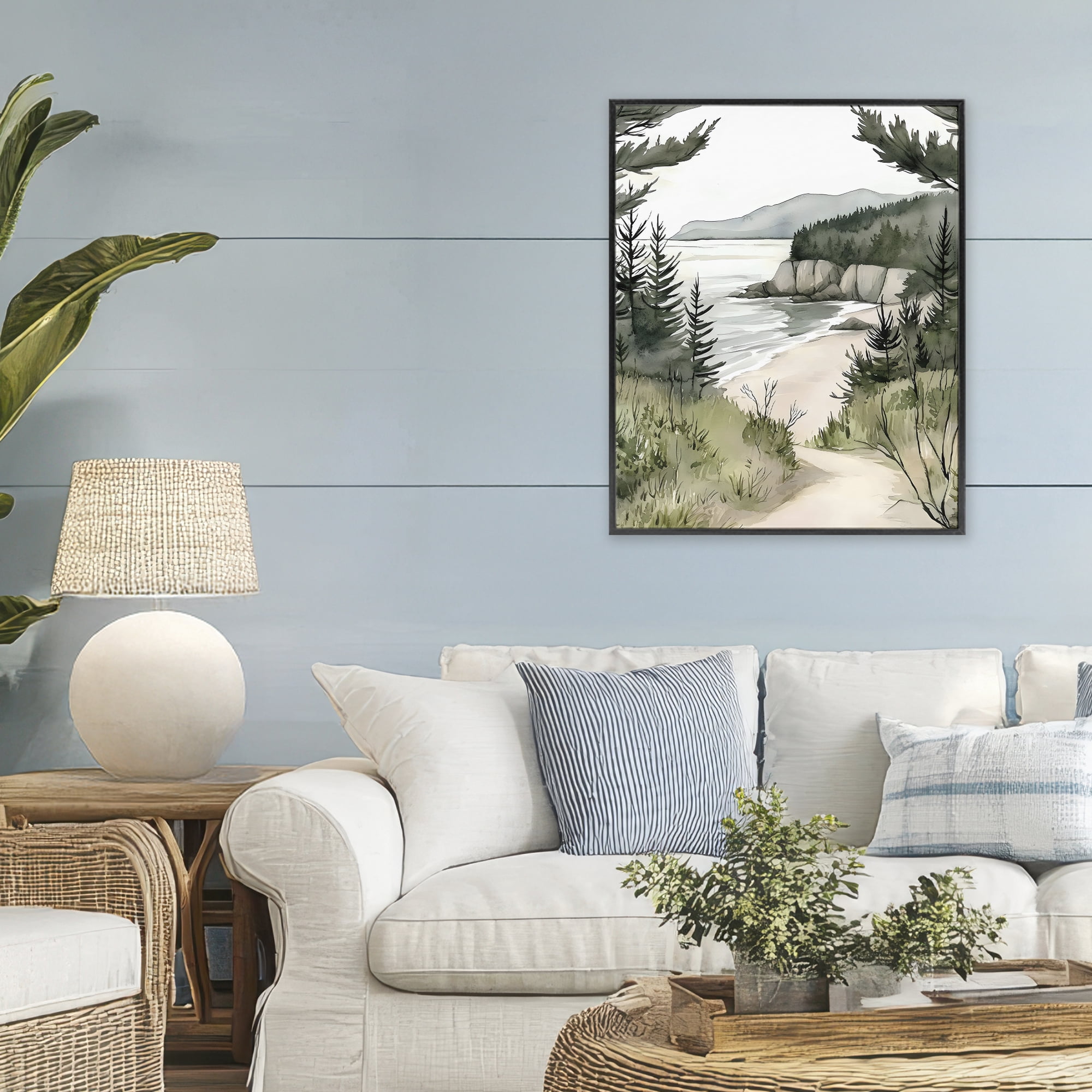 Stupell Industries Coastal Calm Winding Path Black Framed Giclee Art, design by Riley B