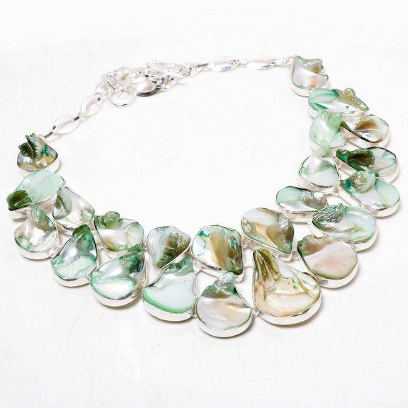 Green Mother Of Pearl Gemstone Handmade Fashion Necklace Jewelry 18" SA 4175