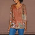 thumbnail image 2 of DondPO Womens Tops Womens 3/4 Sleeve Tops Summer Casual V Neck Tshirt Ladies 2024 Floral Print Daily Tees Tunic Blouses Blouses for Women Oversized Tshirts for Women Red XL, 2 of 5