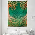 thumbnail image 1 of Ethnic Tapestry, Asian Mandala Form Universe Symbol Cultural Pattern Surrounded by Branches Design, Wall Hanging for Bedroom Living Room Dorm Decor, 60W X 80L Inches, Orange Green, by Ambesonne, 1 of 2