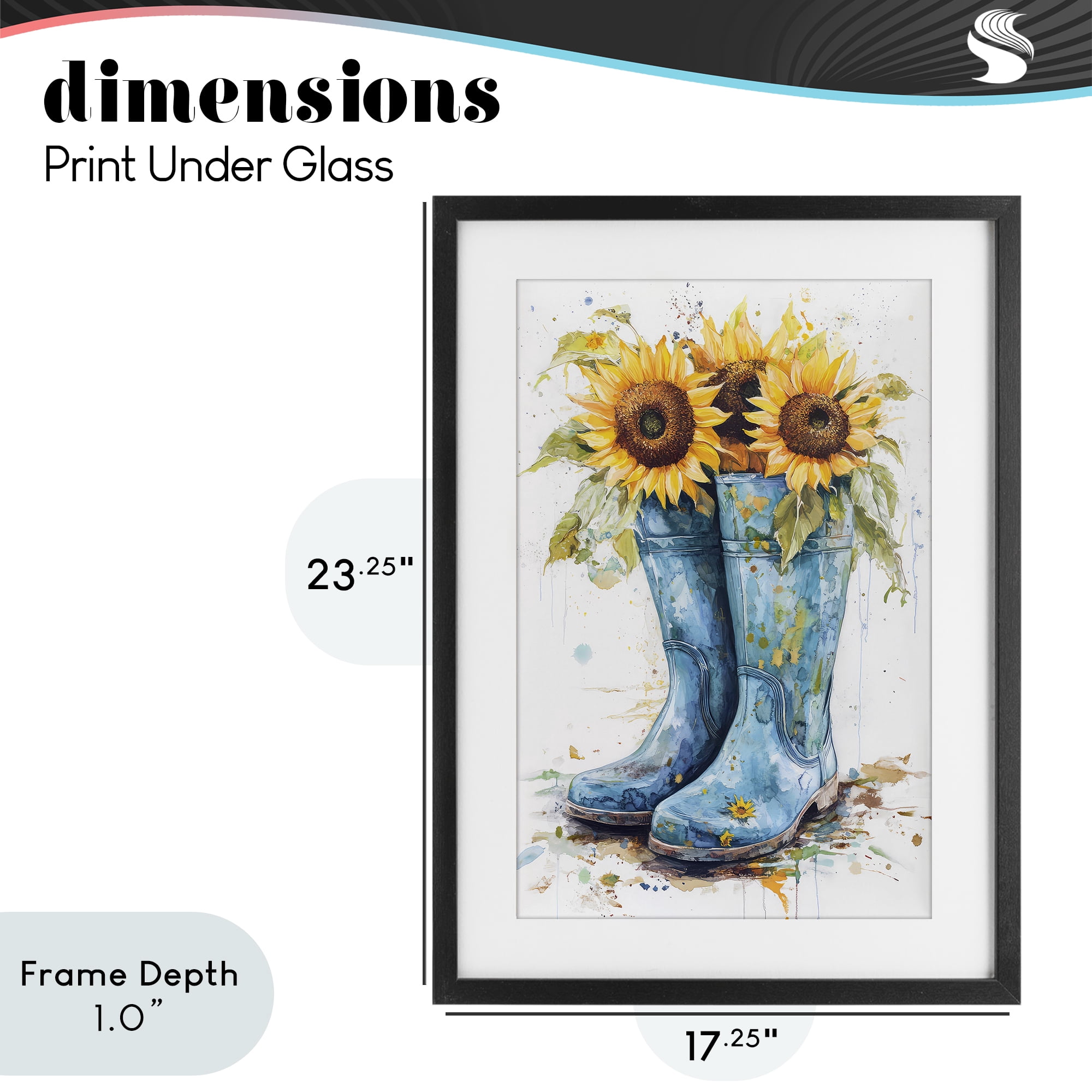 Stupell Industries Blue Rain Boots & Sunflowers Black Framed Print Under Glass, design by Tina LeCour