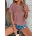 thumbnail image 5 of JGGSPWM Women's Summer Trendy Going Out Loose Comfy Dressy Casual Eyelet Short Sleeve Pullover Blouse Tops Watermelon Red S, 5 of 6