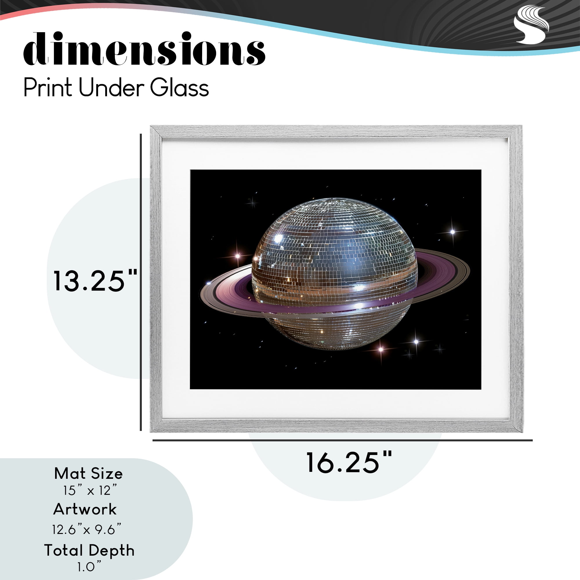 Purple Disco Ball Planet Gray Framed Print Under Glass, design by Decent Exposures
