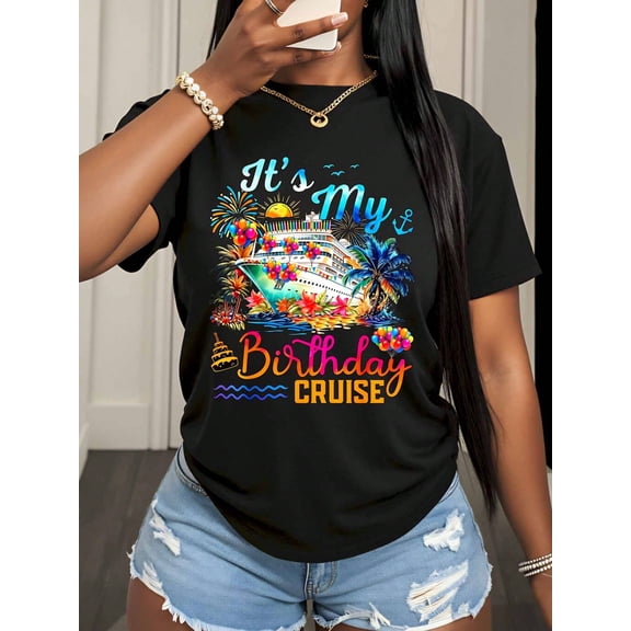 Its My Birthday Cruise Ship T-Shirt Summer Vacation Party Celebration Gift For Women Men Unisex Crewneck Shirt,220g