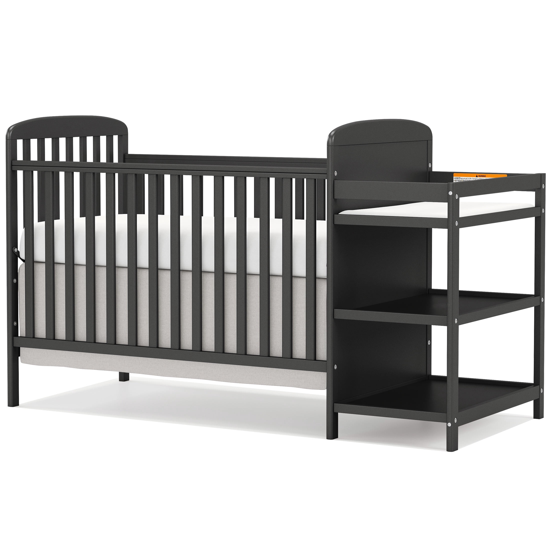 CASEMIOL Baby Crib with Changing Table 3 in 1, New Zealand Pinewood Cribs Convertible to Toddler Daybed Bed, Non-Toxic Finish, Easy to Assemble, Black