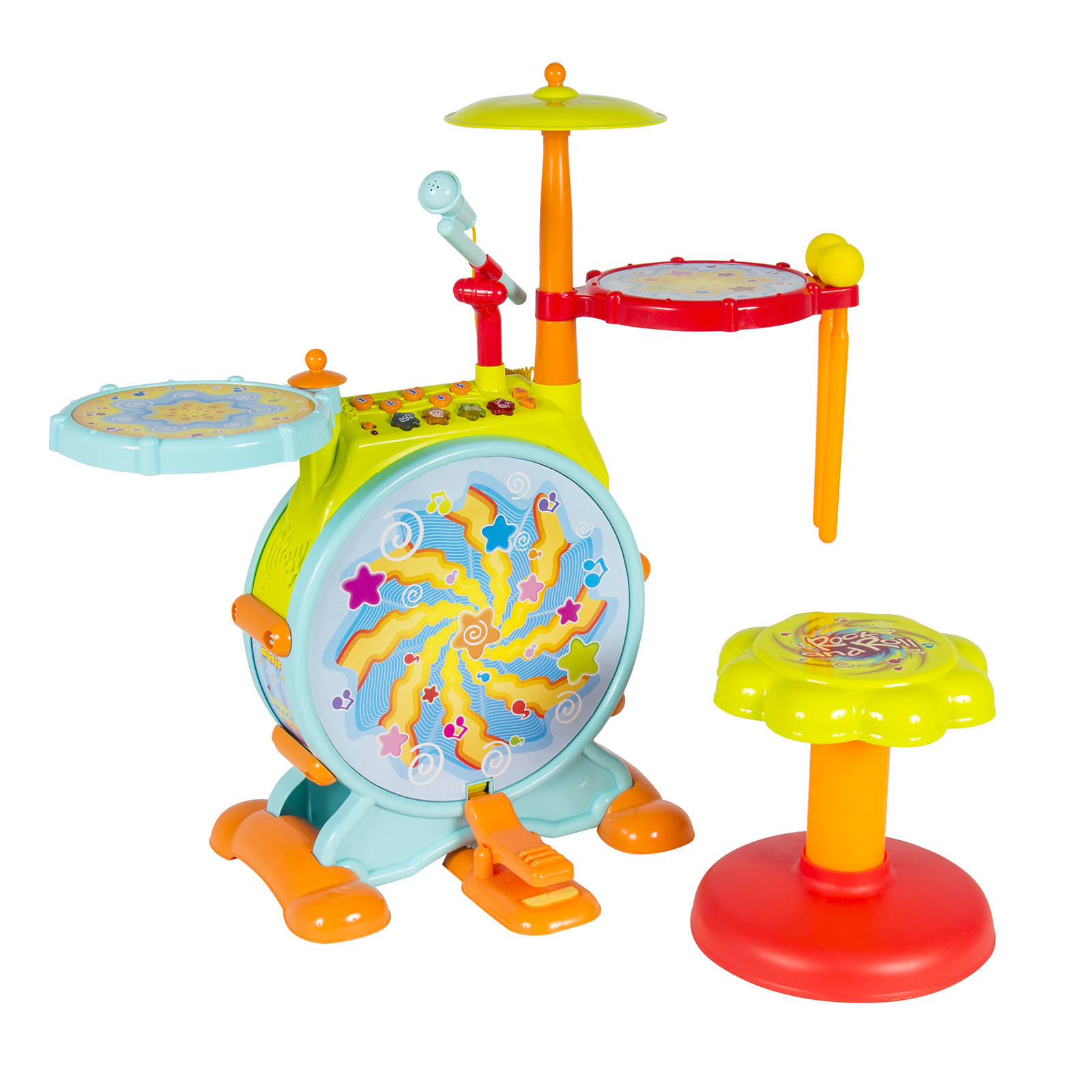 Best Choice Products Kids Electronic Toy Drum Set w/ Adjustable Sing-Along, Microphone, Stool, Drumsticks - image 3 of 8