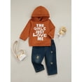 thumbnail image 3 of Douhoow Toddler Boy Clothes Letter Print Hoodie Sweatshirt Tops Ripped Jeans 2Pcs Set, 3 of 8