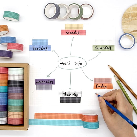 DJJGXAN Washi Masking Tape Grid Washi Tape 1 Rolls, 0.6", Washi Tape for Journaling, Decorative Tape, Journaling Tape, Craft Tape, Scrapbooking Tape, Decorative Tape for Crafts, Decorative Craft