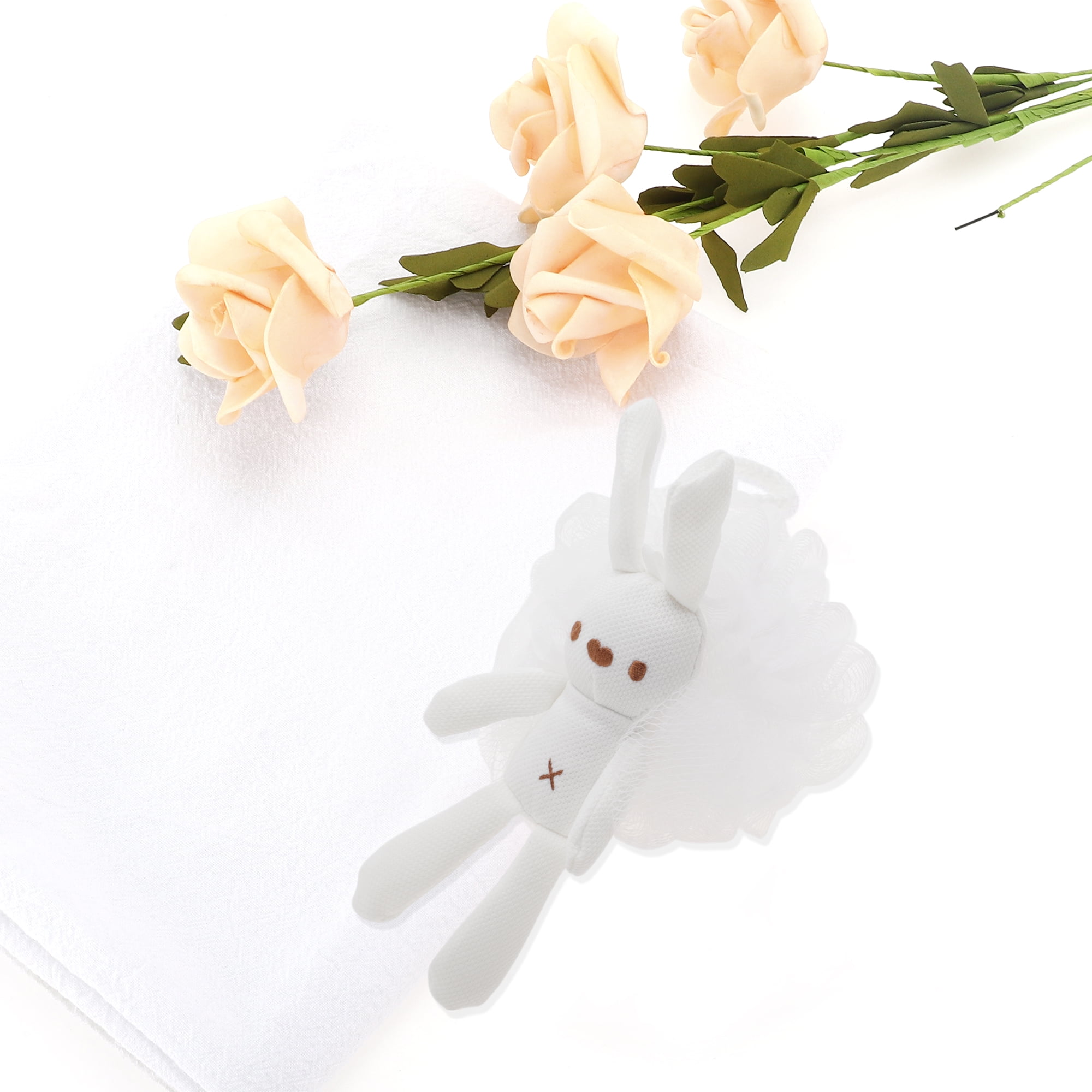 Unique Bargains 1pc Rabbit-shaped Bath Shower Loofah Sponge White