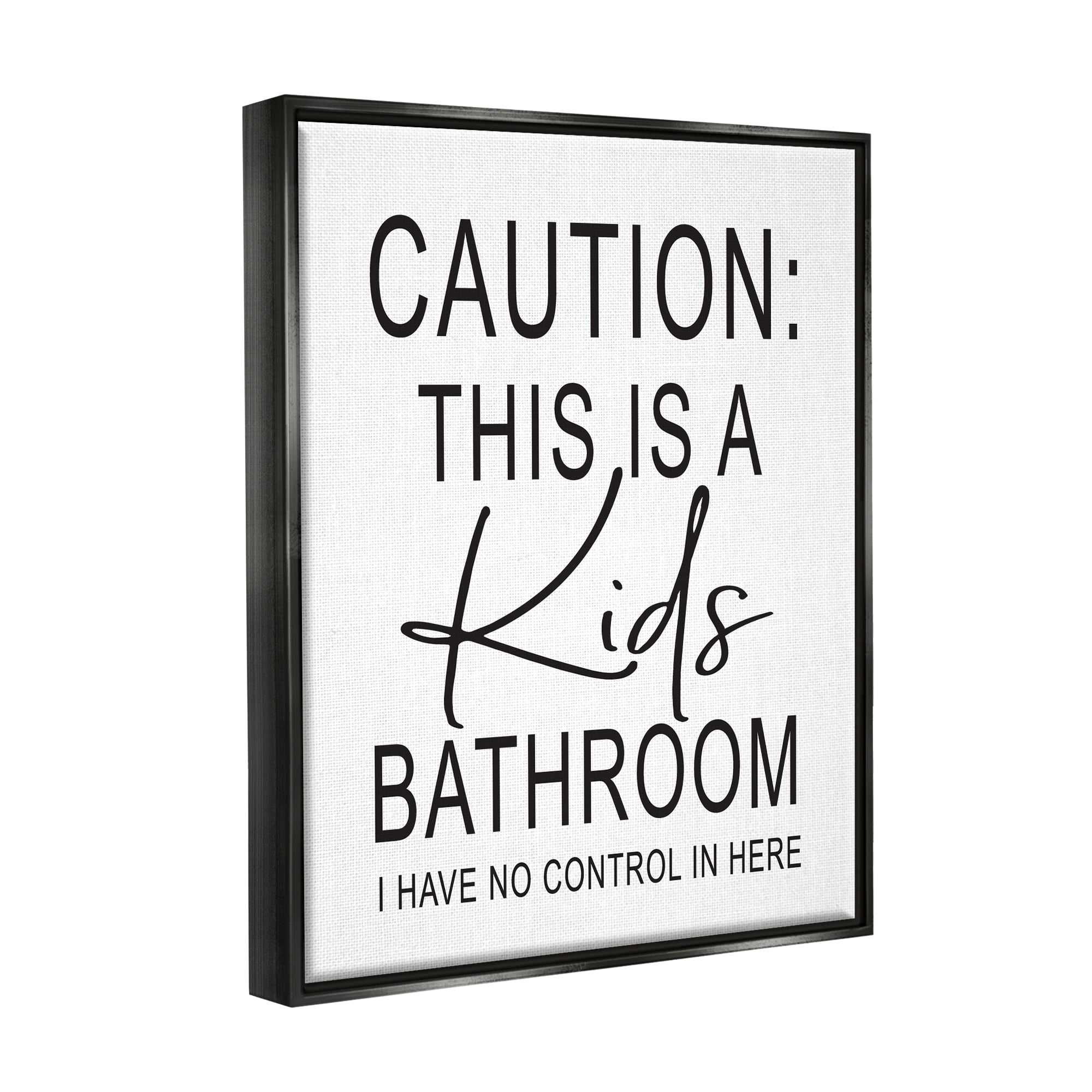 Stupell Industries Kids Bathroom No Control Casual Bathroom Sign Graphic Art Jet Black Floating Framed Canvas Print Wall Art, Design by Lettered and Lined