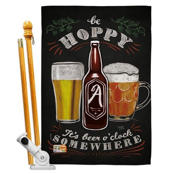 Breeze Decor BD-BV-HS-117049-IP-BO-D-US18-WA 28 x 40 in. Hoopy Beer O Clock Happy Hour & Drinks Beverages Impressions Decorative Vertical Double Sided House Flag Set & Pole Bracket Hardware