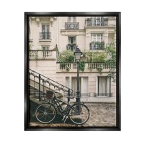Stupell Industries Bike in Town Photography Travel & Places Photography Black Floater Framed Art Print Wall Art, 17 x 21