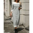 thumbnail image 3 of Womens 2024 Fall Striped Bodycon Midi Dress Crew Neck Slim Fit Ribbed Knit Sweater Dresses Shermie, 3 of 6