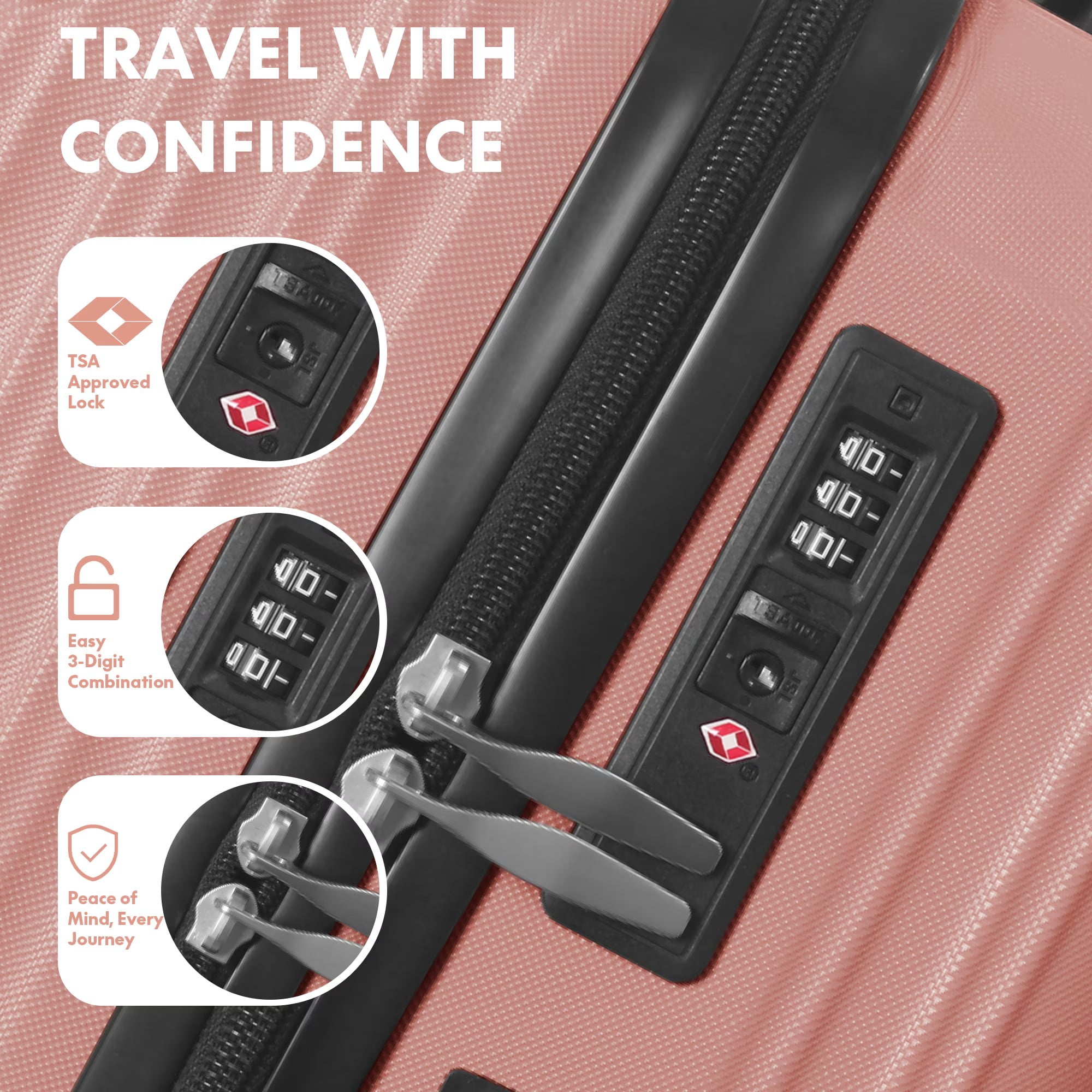 avobird 3-Piece ABS Hardshell Luggage Set – Lightweight and scratch-resistant, featuring silent 360° spinner wheels and TSA-approved locks, 20"/24"/28", Dusty Rose Pink
