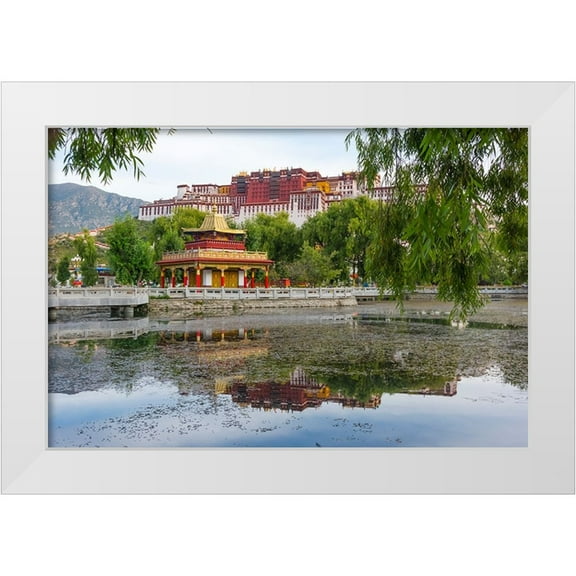 Su, Keren 14x11 White Modern Wood Framed Museum Art Print Titled - Potala Palace-UNESCO World Heritage site-with reflection in the lake water-Lhasa-Tibet-China