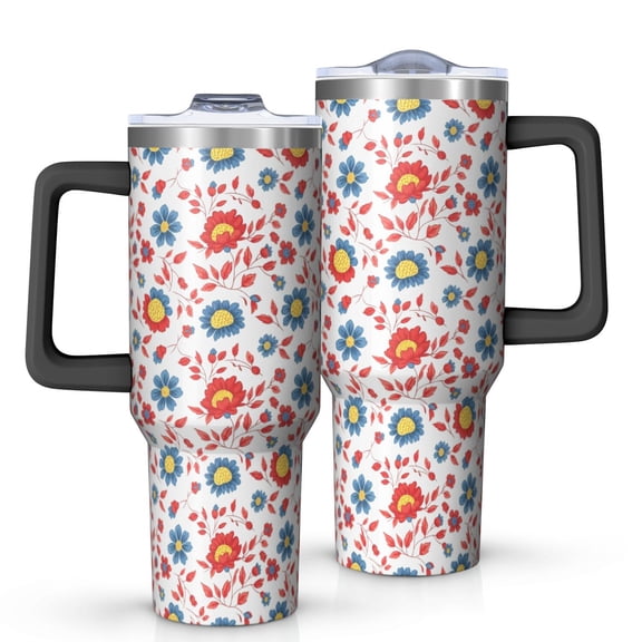 40oz Pioneer Flower Floral Print Pattern Insulated Tumbler with Handle, BPA-Free Leak Proof Lid and Straws, Double Wall Vacuum, Hot 12h/Cold 34h