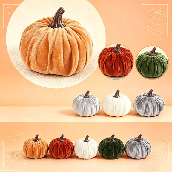 Mskk Small Velvet Fake Pumpkin Halloween Decoration, 2.7x3.4" Soft Flocked Mini Artificial Pumpkins Ornaments Table Decor for Halloween Farmhouse Display