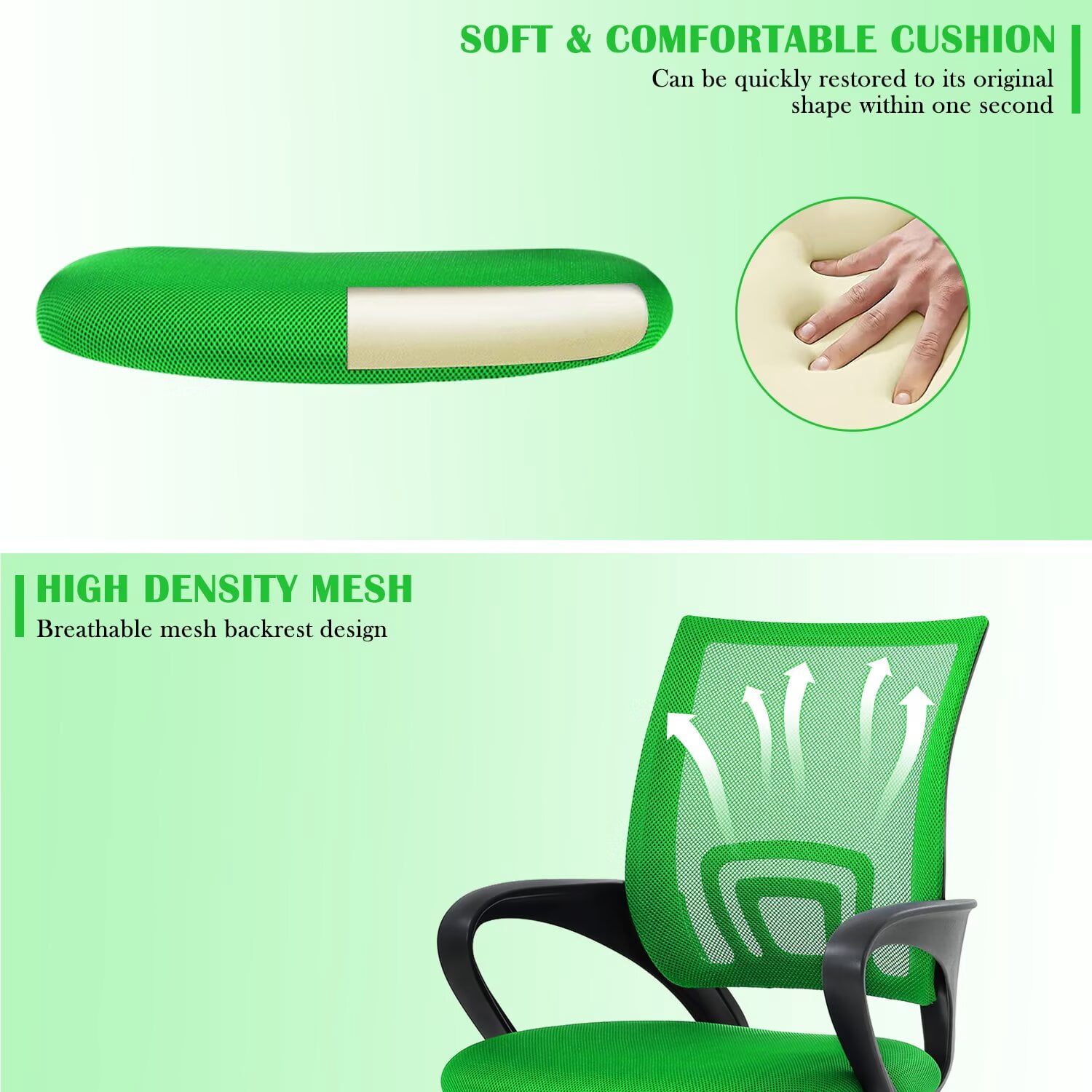 YRLLENSDAN,Ergonomic Office Chair,Home Office Desk Chairs,Swivel Desk Chair,with Handrails,Adjustable Height,Suitable for Offices and Bedrooms,Green