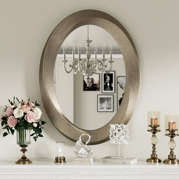 LUVODI Wall-Mounted Art Mirror Antique Baroque Hanging Bathroom Mirror Living Room Decor Oval 24x32in