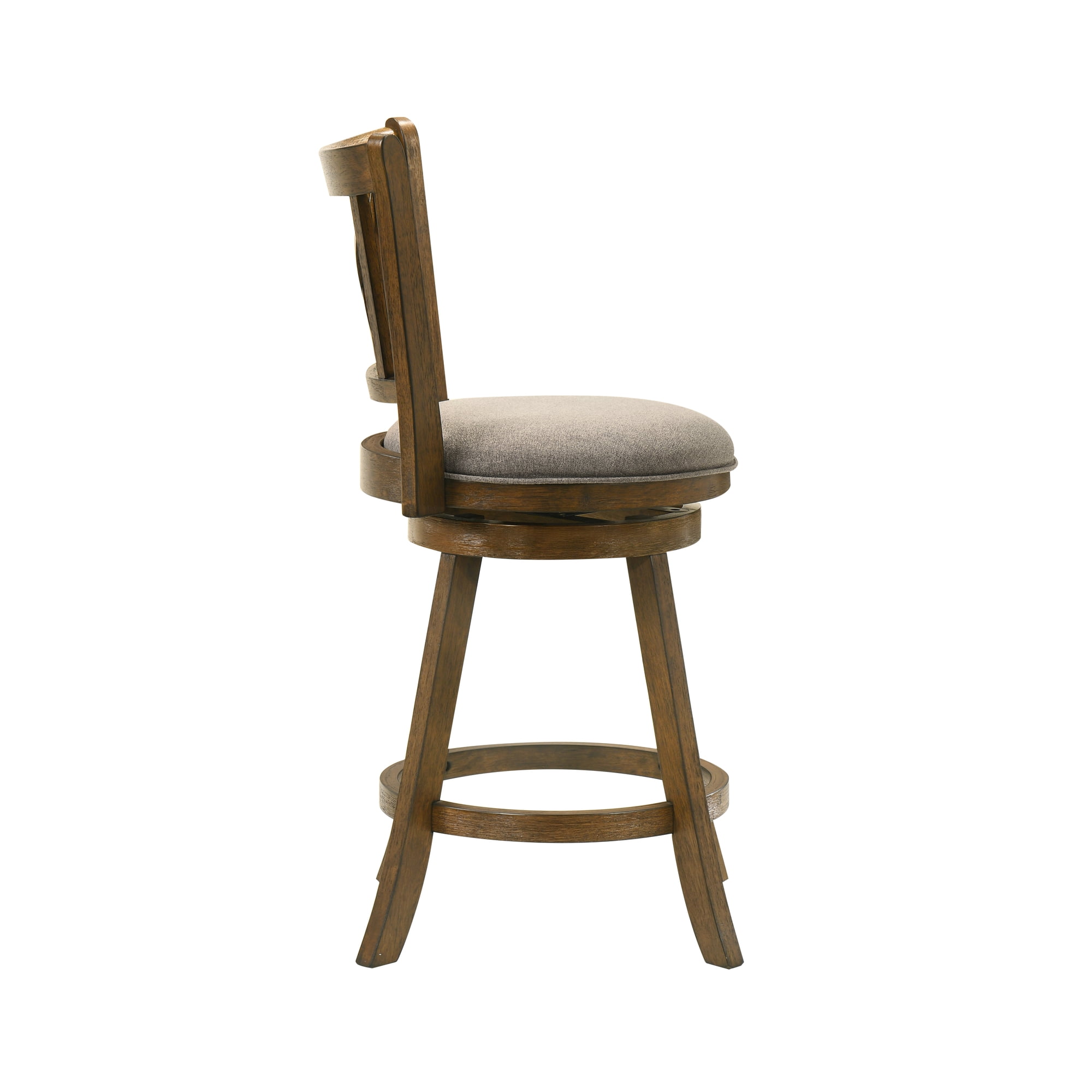 Kodi Modern Farmhouse Swivel Wood Counter Height Kitchen Bar Stool in Sepia Brown Finish with Grey Fabric Upholstered Seat